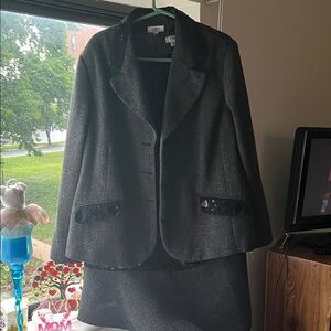 Kasper Charcoal Blazer with Black Accents A skirt set